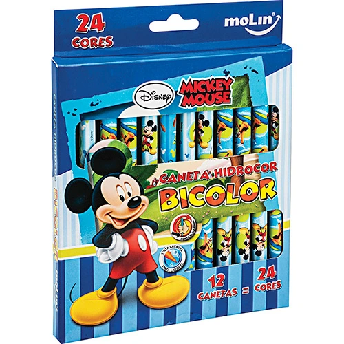 Canetinhas Hidrocor Mickey Bicolor 24 Cores Molin