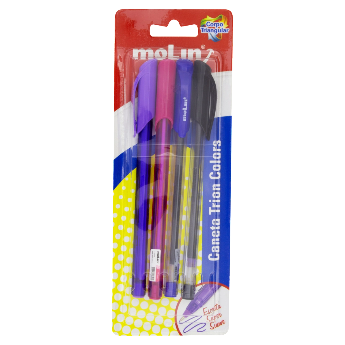 Caneta Esferográfica Trion Colors 1,0mm Ponta Média Molin 4 Unidades