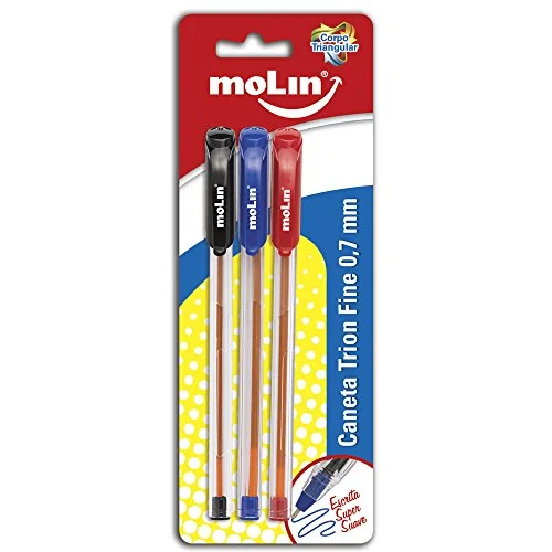 Caneta Esferográfica Colorida Molin Trion Fine 3 Unidades