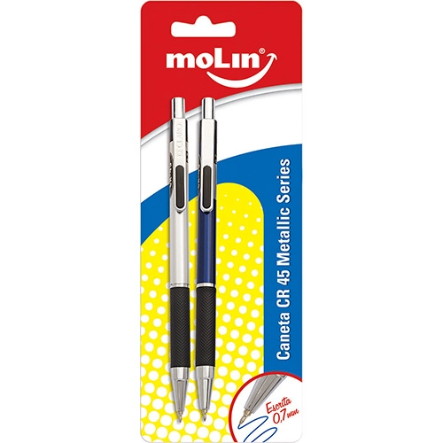 Caneta Esferográfica Azul Molin Retrátil Cr45 2 Unidades