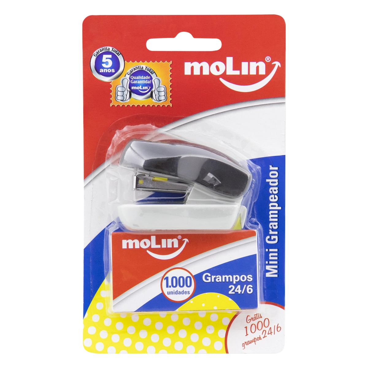 Mini Grampeador Preto Molin Grátis 1000 Grampos 24/6