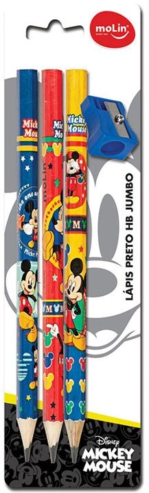 Lápis Preto Molin Jumbo Mickey Mouse 3 Unidades 1 Apontador