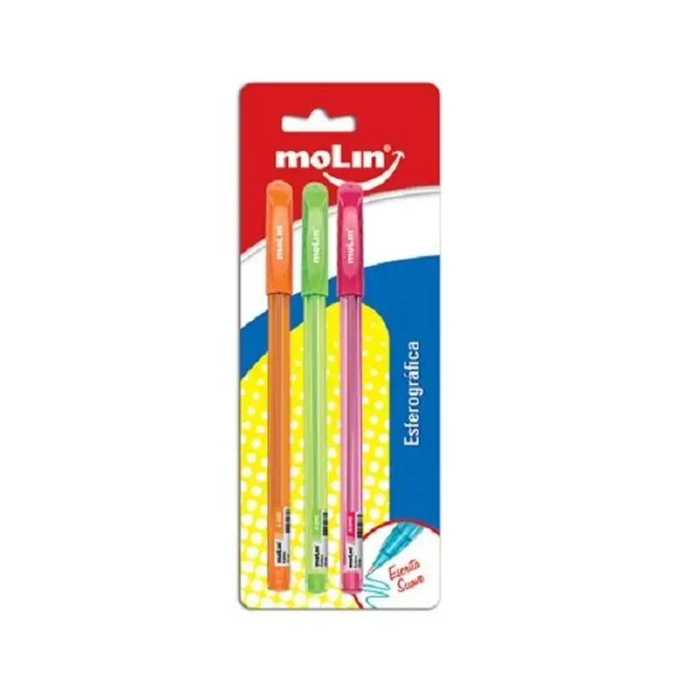 Caneta Esferografica Molin 1,00mm C/3 Cores