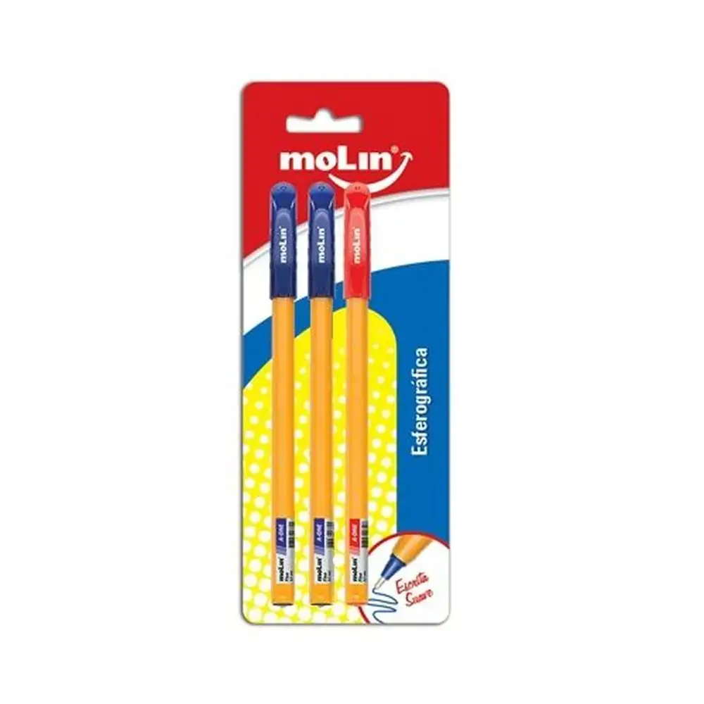 Caneta Esferografica Molin Fine 1,00mm C/3 Cores