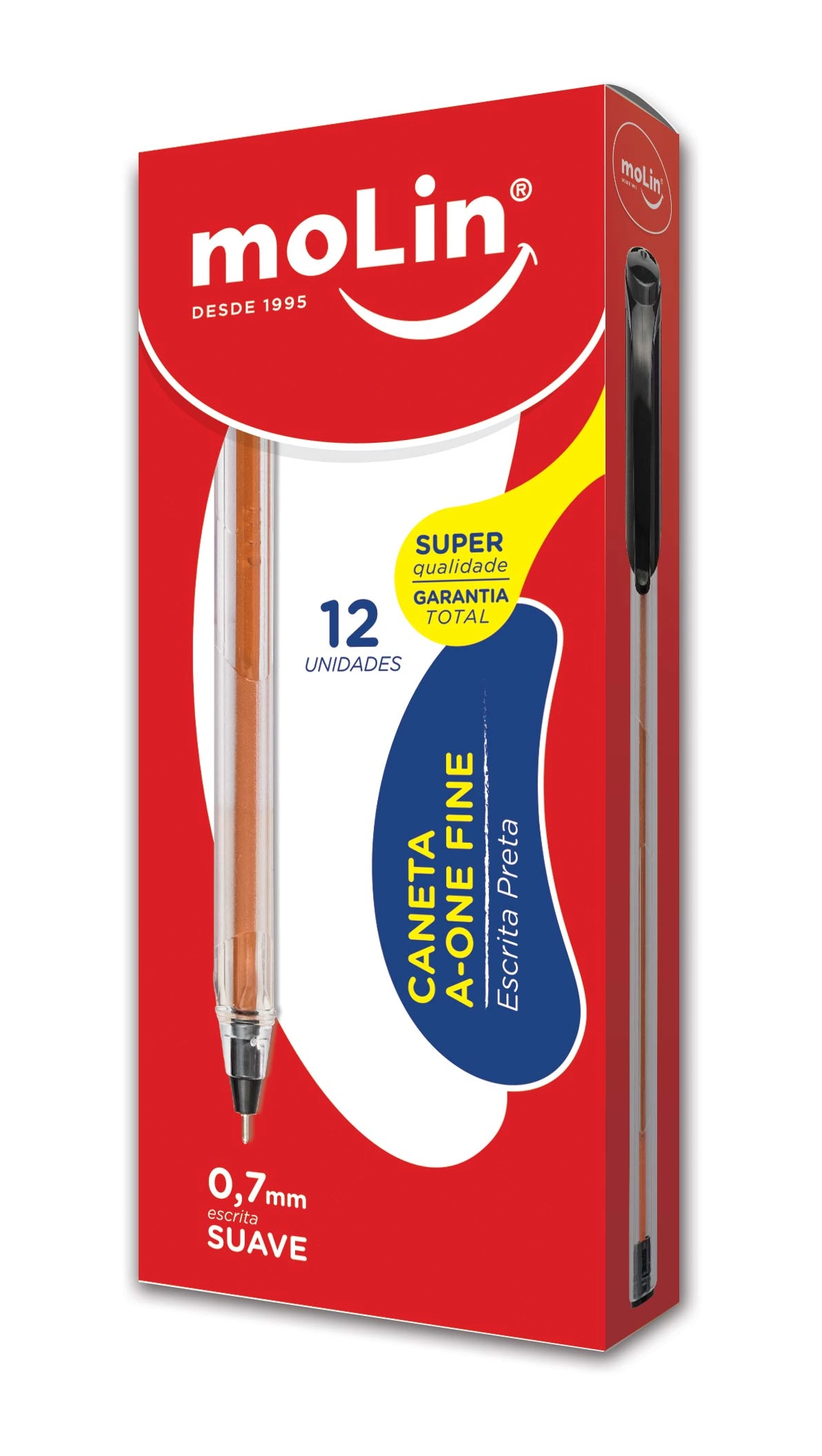 Caneta Molin Esferografica A One Fine 0,7 Mm Cx C/12 Preto