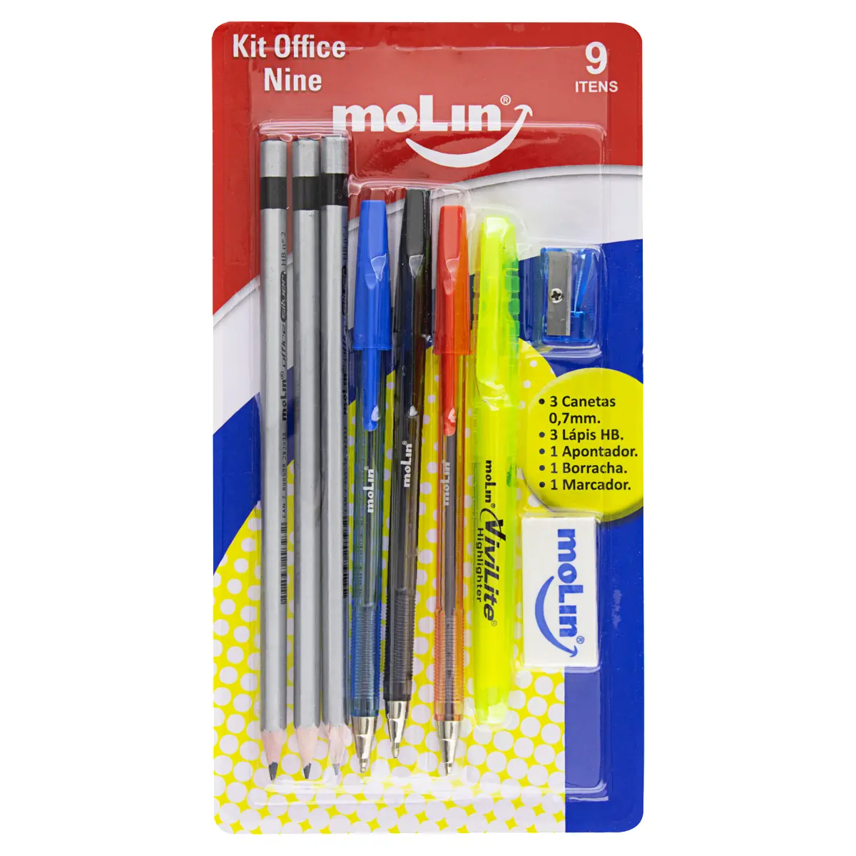 Kit 3 Canetas Esferográficas Azul, Preta E Vermelha 0,7mm Ponta Metálica 3 Lápis Preto Hb N 2 Office