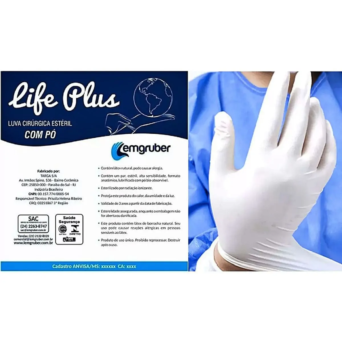 Luva Cirur Esteril 6.5 Par Life Plus Lemgruber