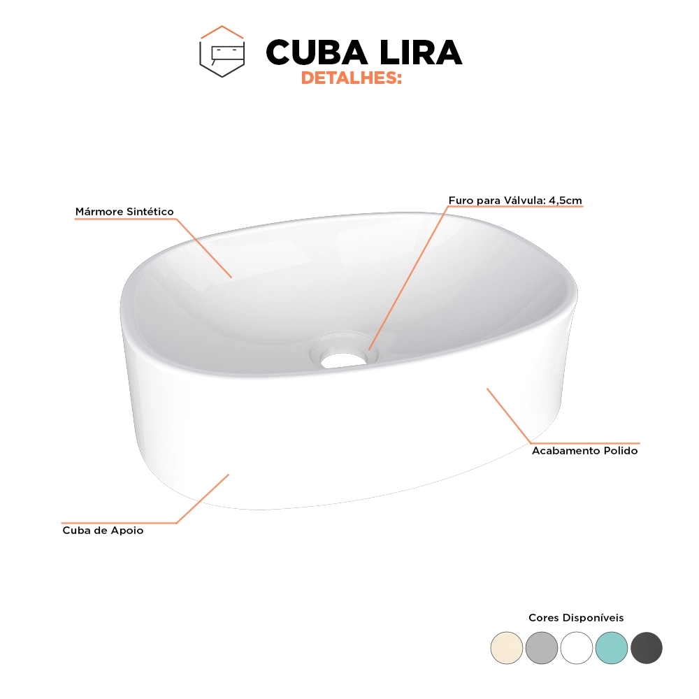 Cuba De Apoio Para Banheiro Em Mármore Sintético Lira Branca - Cozimax