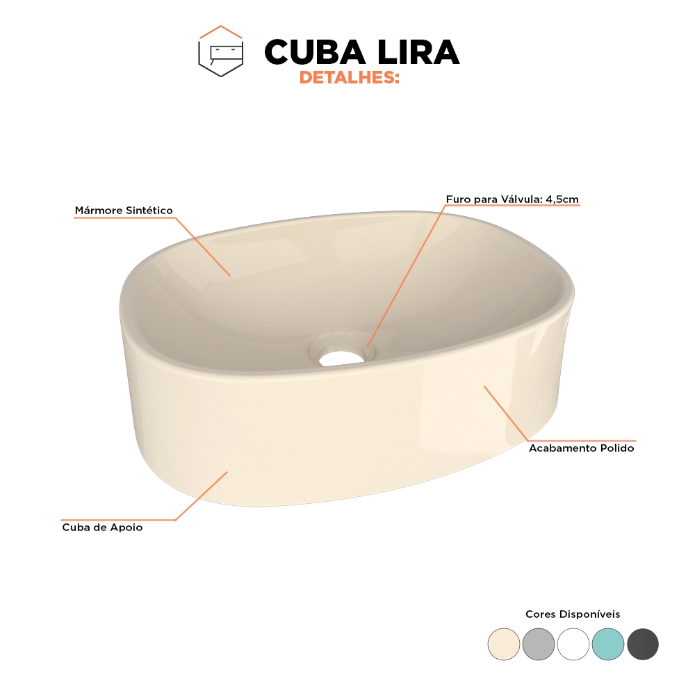 Cuba De Apoio Para Banheiro Em Mármore Sintético Lira Areia - Cozimax