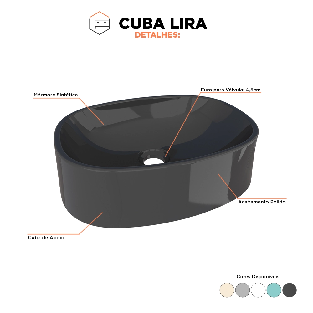 Cuba De Apoio Para Banheiro Em Mármore Sintético Lira Preta - Cozimax