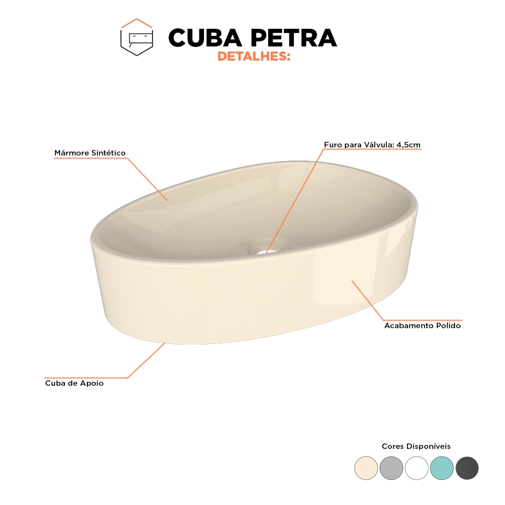 Cuba De Apoio Para Banheiro Em Mármore Sintético Petra Areia - Cozimax
