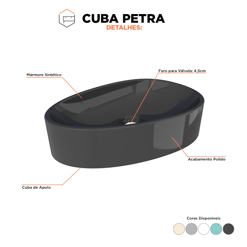 Cuba De Apoio Para Banheiro Em Mármore Sintético Petra Preta - Cozimax