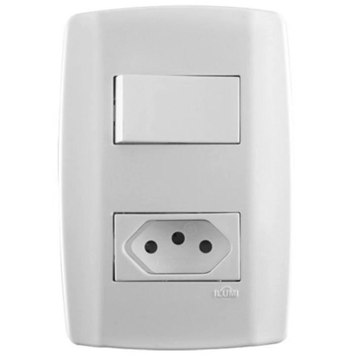 Interruptor Simples 10a 250v C/tomada 10a Branca Ilumi 80200