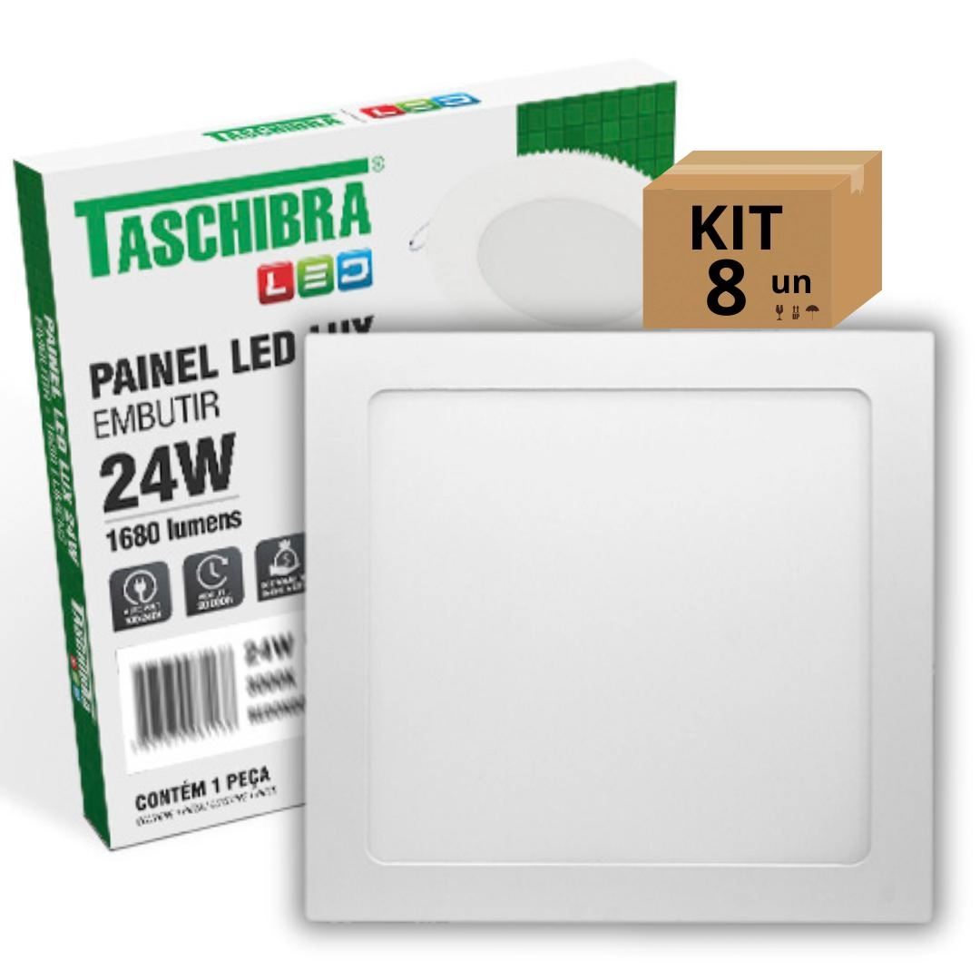 Kit 8un Painel Led Taschibra Embutir Quadrado 24w 6500k
