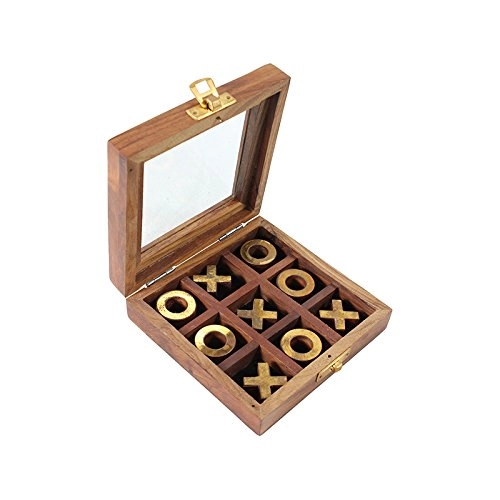 Caixa Jogo Da Velha Madeira/bronze Oldway