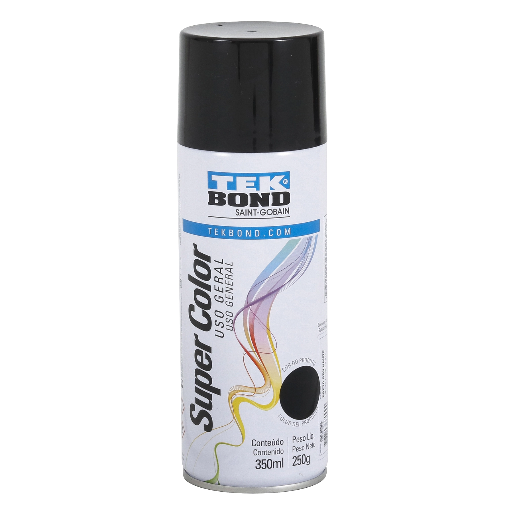 Tinta Spray Preto Brilhante TekBond Super Color 350 Ml