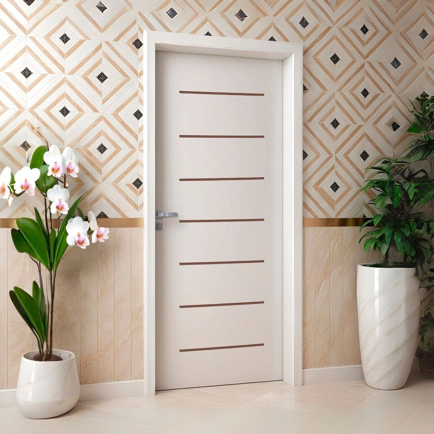 Kit Porta De Madeira 215x86cm Batente 20cm Com Guarnição Cristal Primer Uniportas Abertura Direita Branco