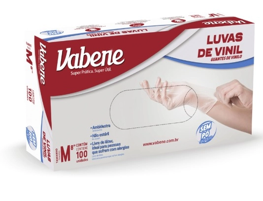 Luva Vabene Vinil S/po Tam P 100/1un