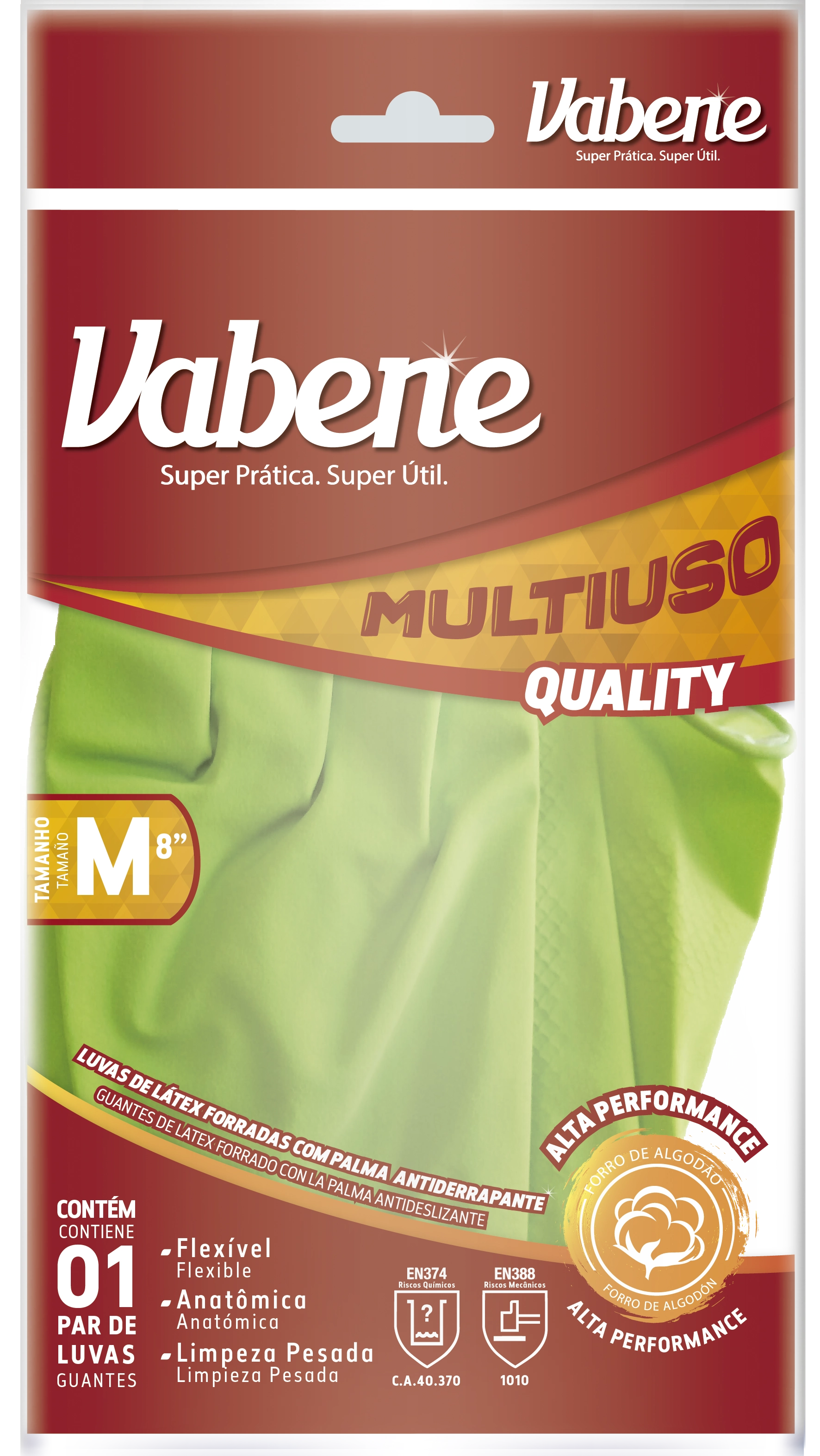 Luva Vabene Latex Multiuso Quality Verde Med