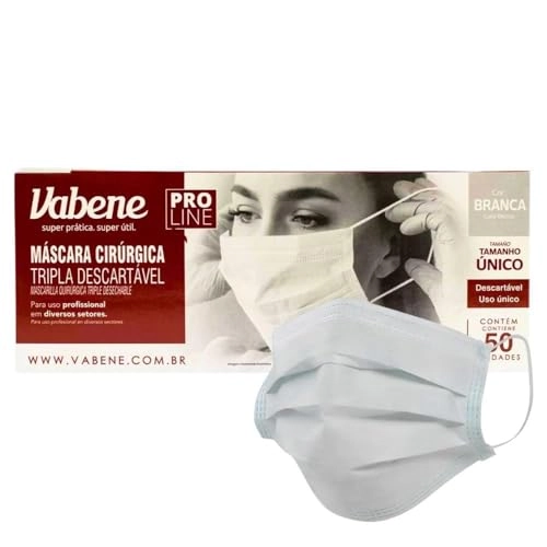Mascara Descartavel Vabene Cirurgica Tripla Branca C/50uni
