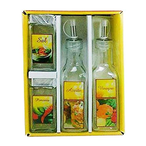 Kit Galheteiro 4pcs Vidro Porta Azeite Vinagre Sal