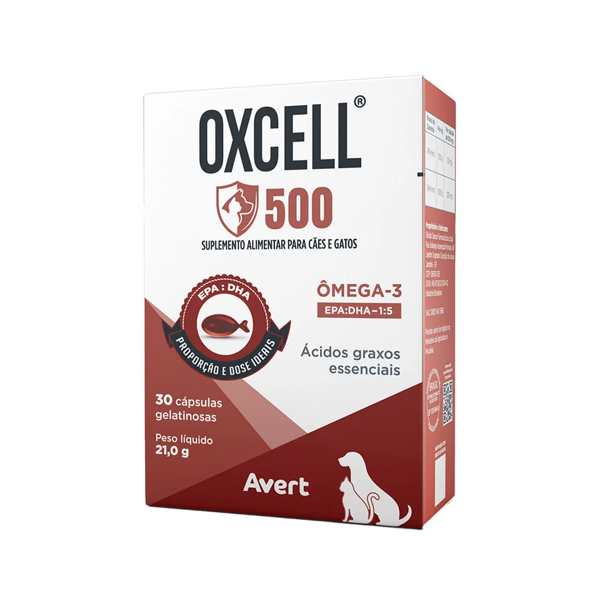 Oxcell 500mg Suplemento Alimentar para Cães e Gatos 30 cápsulas