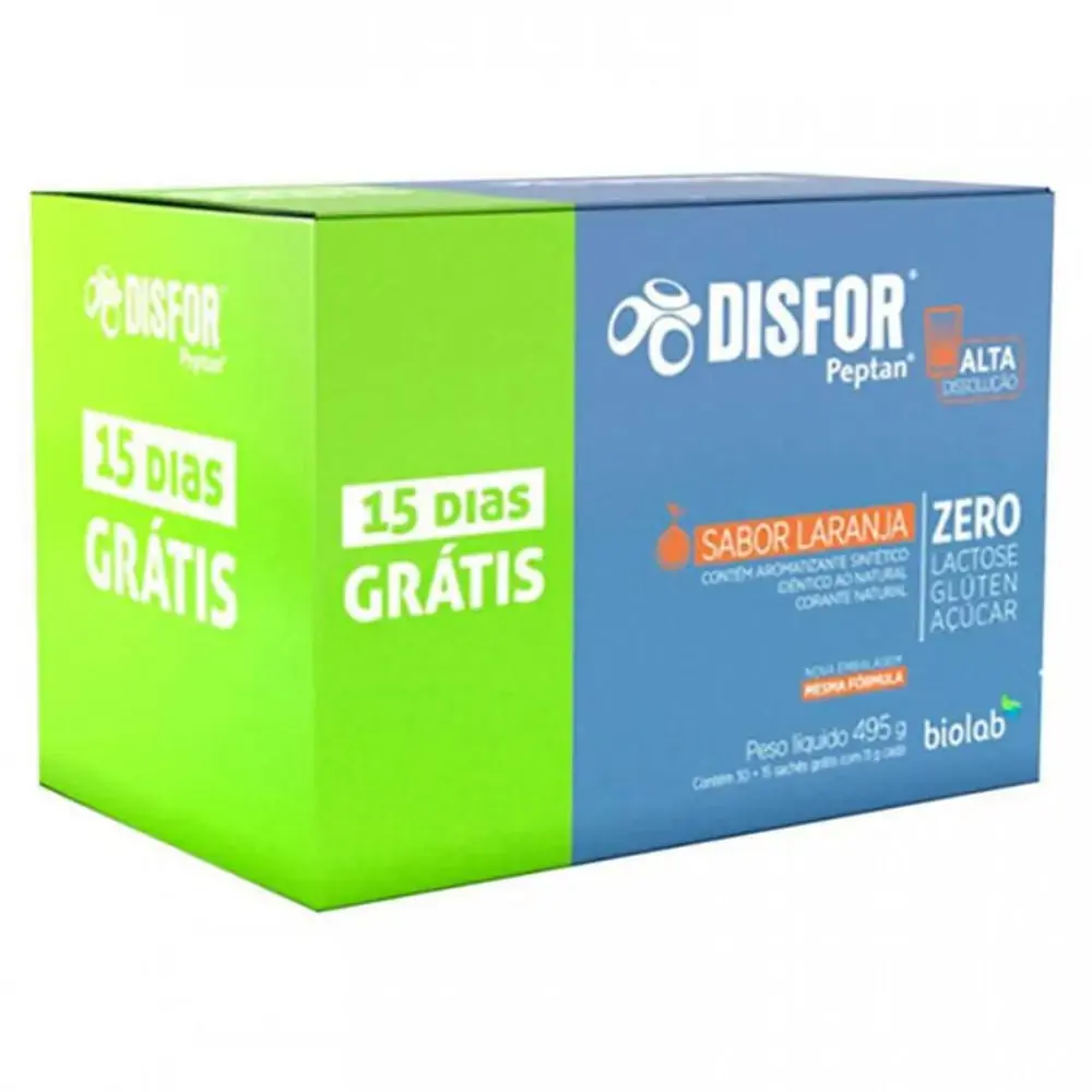 Disfor Peptídeos de Colágeno Sabor Laranja 45 Sachês de 11g