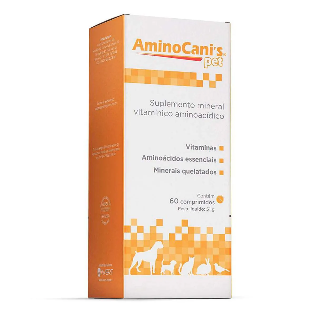 Suplemento Mineral Vitamínico Aminoacídico AminoCanis Pet Avert 51 g 60 comprimidos