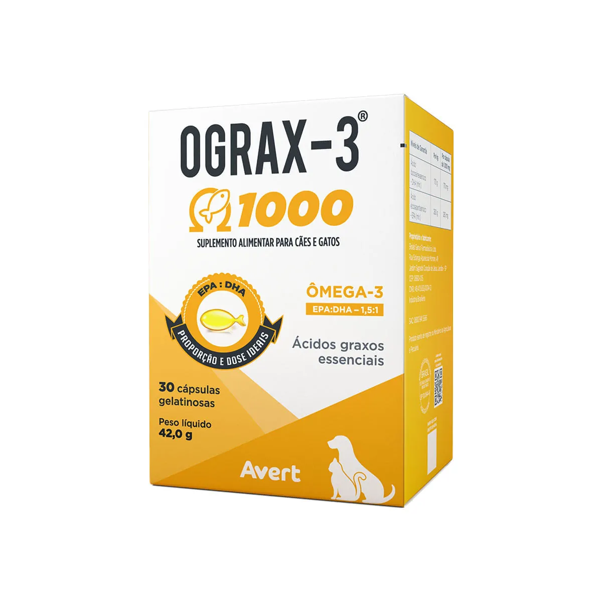 Suplemento Ograx-3 Cães e Gatos Avert 1000mg