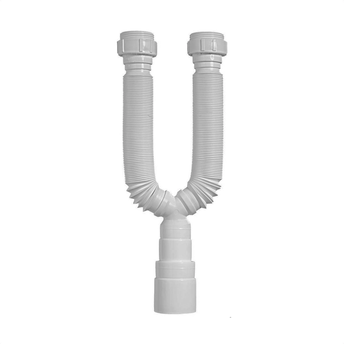 Sifão Tubo Extensível Duplo Universal Multiuso Pvc Branco