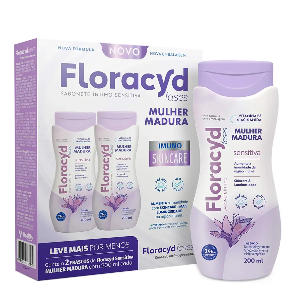 Pack Sabonete Líquido íntimo Sensitiva Floracyd 2 Unidades 200ml Cada Leve Mais Pague Menos