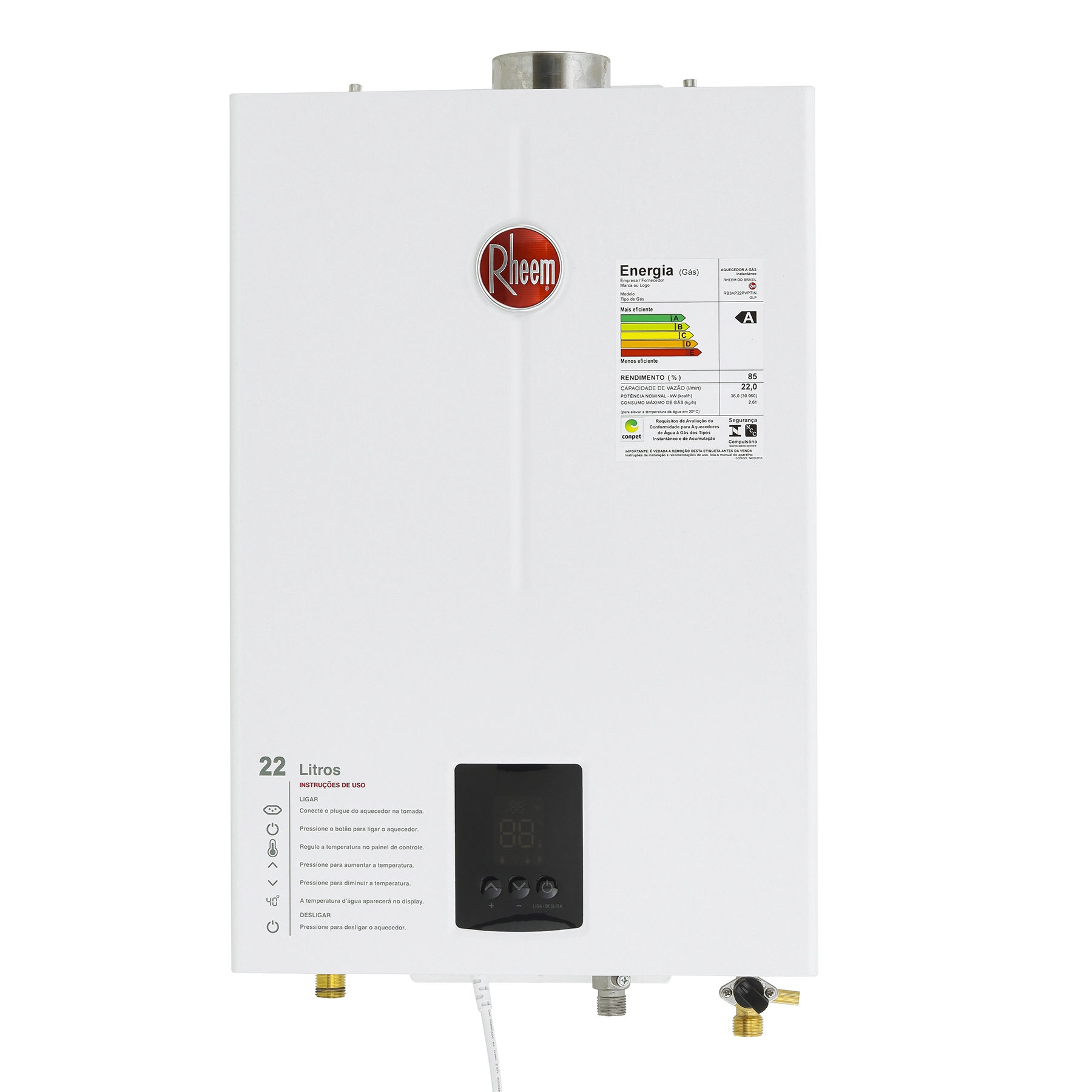 Aquec Gas Dig 22lmin Confort Branco Glp Rheem 1369908 Cassol