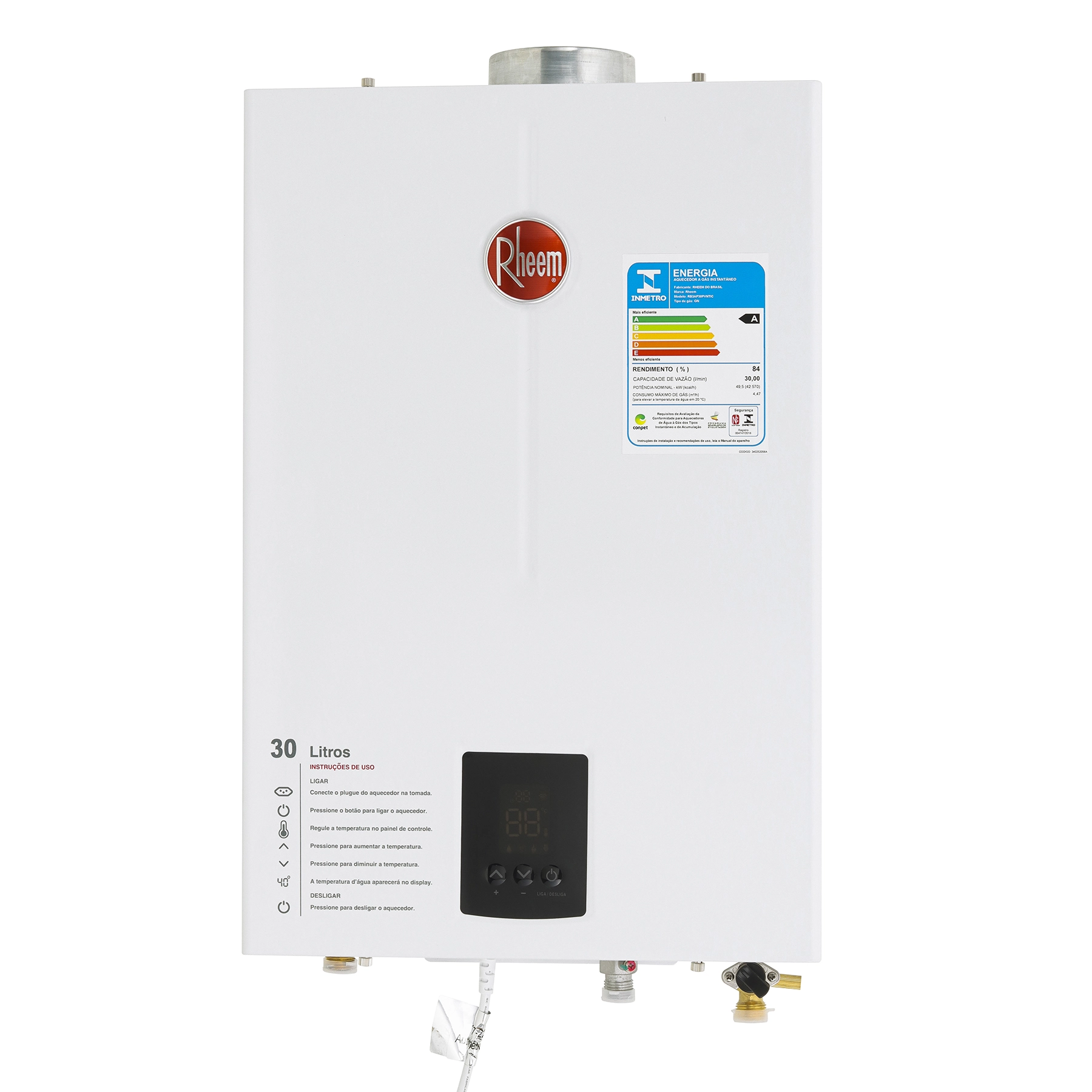 Aquecedor de Água a Gás Rheem 30L/min GN Branco Digital RB3AP30PVNTIC