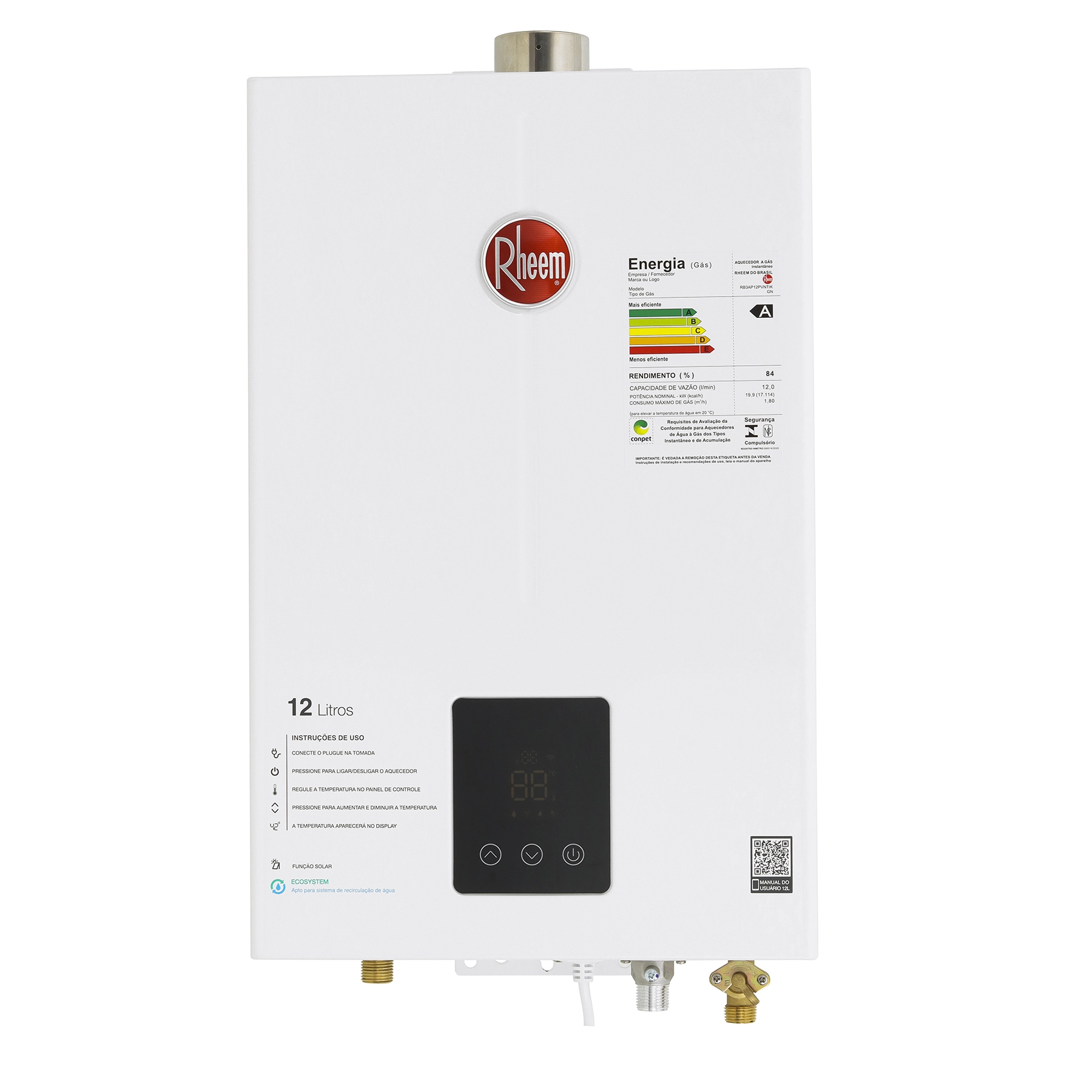 Aquecedor de Água a Gás Rheem 12L/min GN Branco Digital