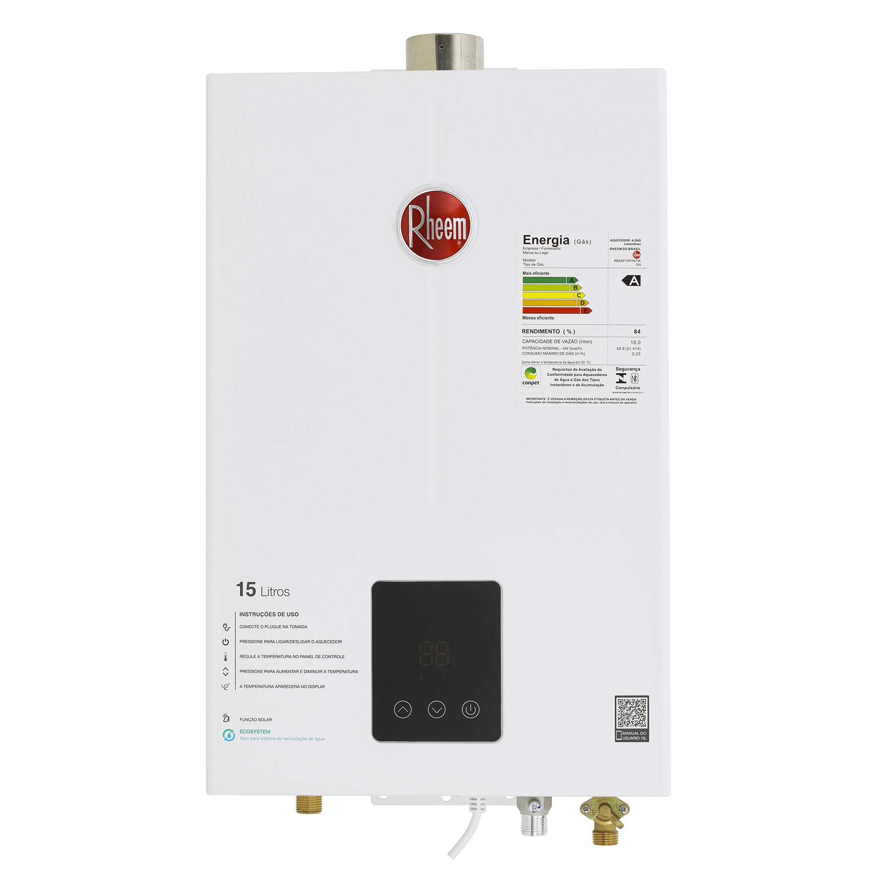 Aquecedor de Água a Gás Rheem 15L/min GN Branco Digital