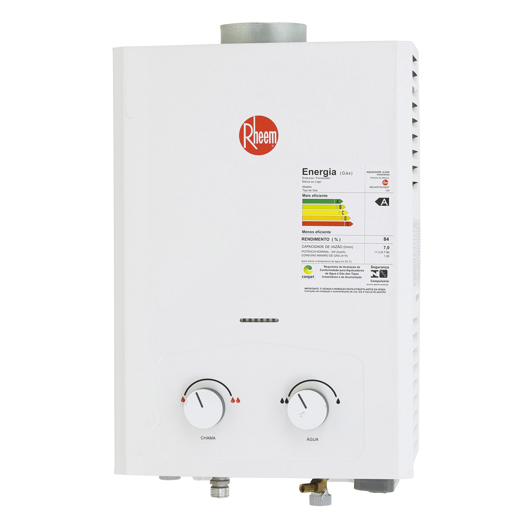 Aquecedor de Água a Gás Rheem 7L/min GN Branco RB3AP07NVNBSF