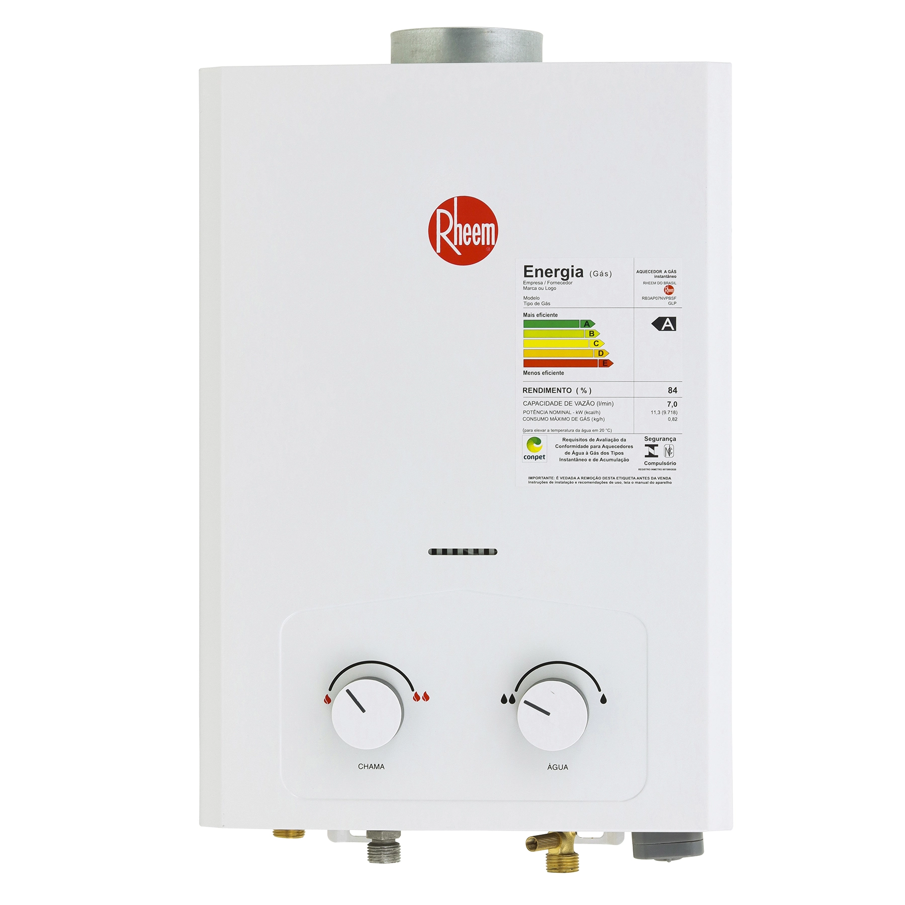 Aquecedor de Água a Gás Rheem 7L/min GLP Branco RB3AB07NVPBSF