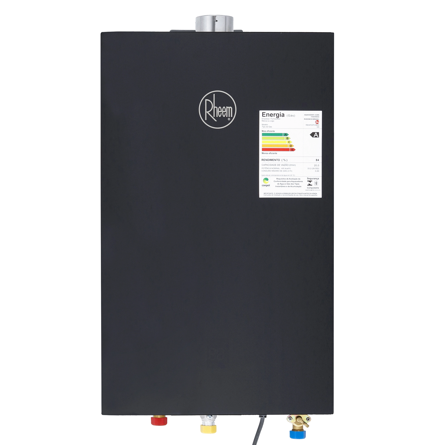 Aquecedor de Água a Gás Rheem 20L/min GN Black Digital Connect Wi-Fi