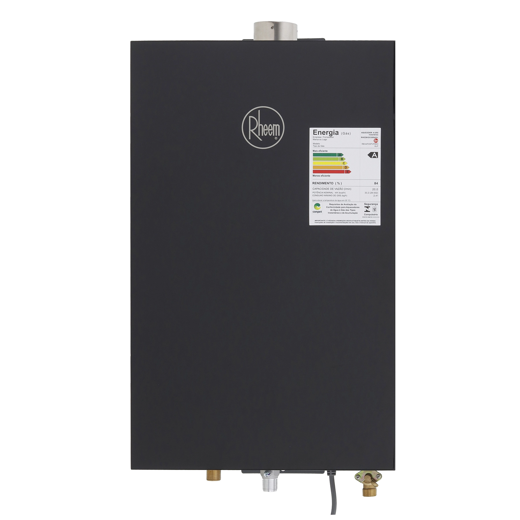 Aquecedor de Água a Gás Rheem 20L/min GLP Black Digital Connect Wi-Fi