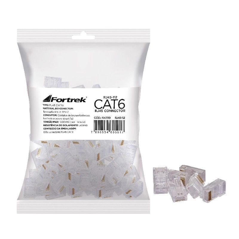 Conectores (rede) Fortrek Rj45 Macho Cat6 201 C/100 Und