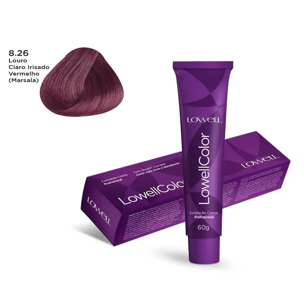 Coloração 8.26 Louro Claro Irisado Vermelho (Marsala) - Lowell Color - 60g
