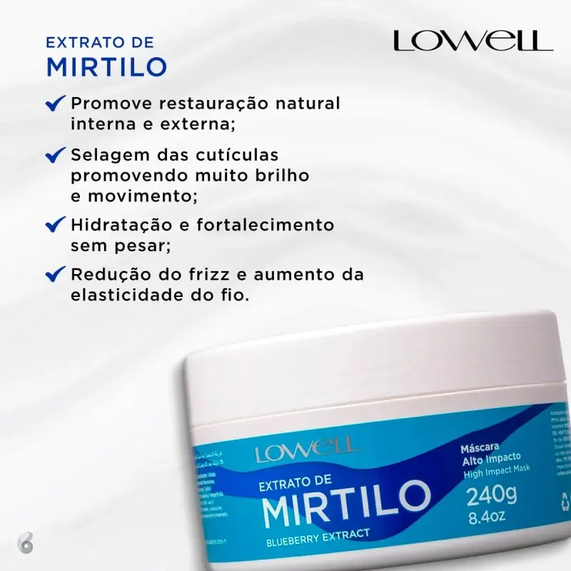 Máscara Capilar Alto Impacto Lowell Extrato De Mirtilo Com 240g