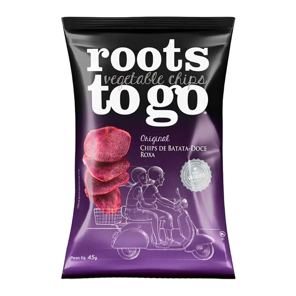 Chips Batatas-Doces Roxas Roots To Go Pacote 45g