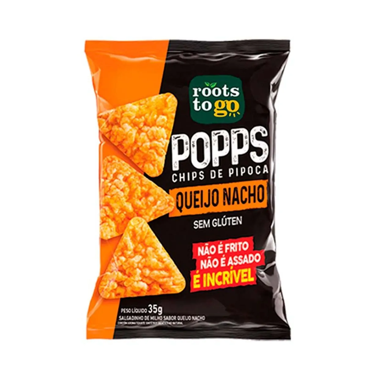 Chips de Pipoca Queijo Nacho Roots To Go Pacote 35g