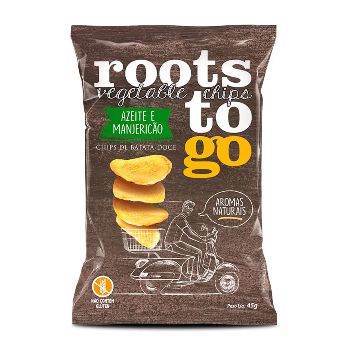 Chips Roots To Go de Batata-Doce Azeite e Manjericão Pacote 45 g