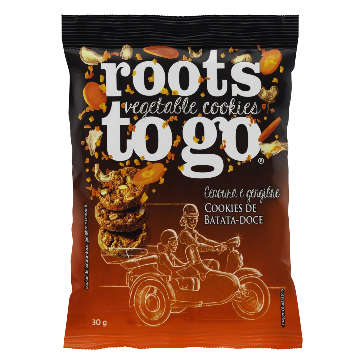 Biscoito Cookie De Batata Doce Vegano Cenoura E Gengibre Roots To Go Pacote 30g