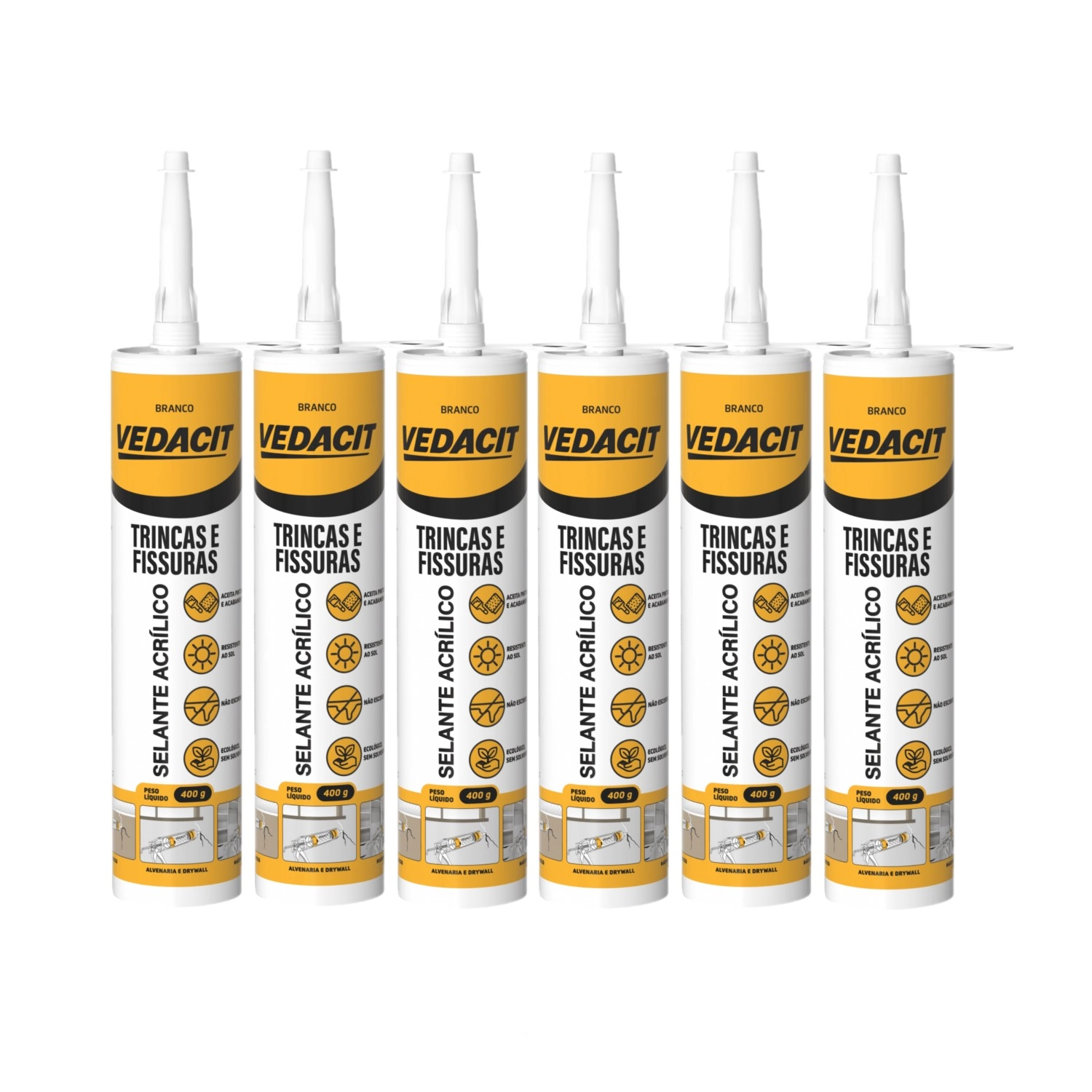 Kit 6 Selante Acrílico P/ Trincas Fechatrinca Fissura 400g