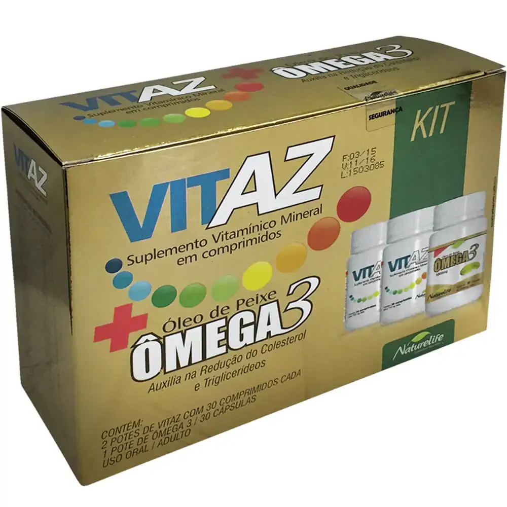 Vitaz Polivitamínico De A A Z C/ 2x30 Comprimidos 60 Comprimidos ômega 3 Naturelife 1000mg C/ 30 Cáp