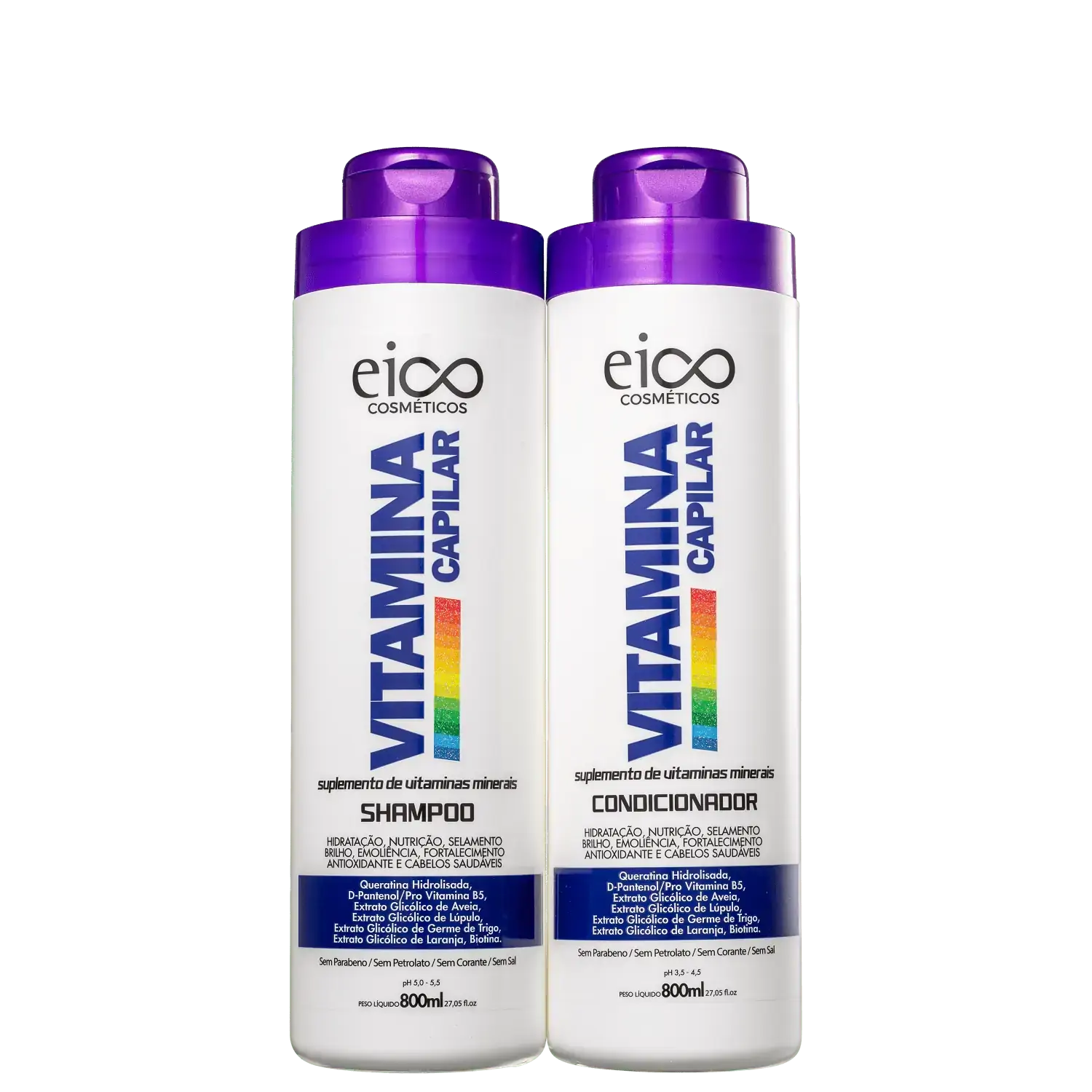 Kit Eico Tratamento Vitamina 1 Shampoo 800ml 1 Condicionador 800ml