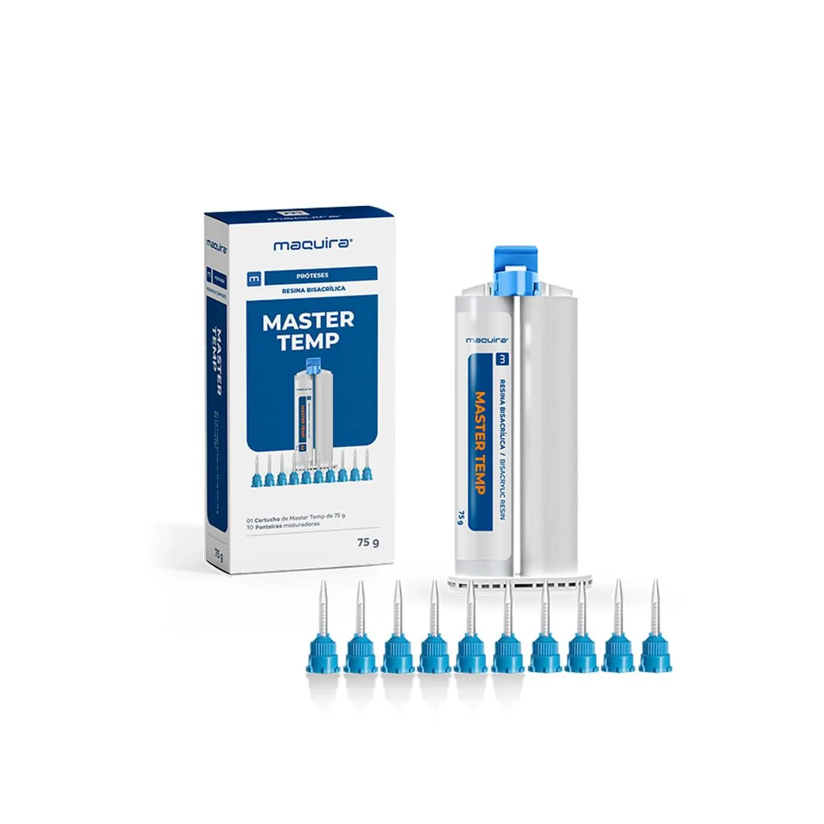Resina Bisacrílica Master Temp 75g - Maquira - Resina Bisacrílica Master Temp B1 75g + 10 ponteiras